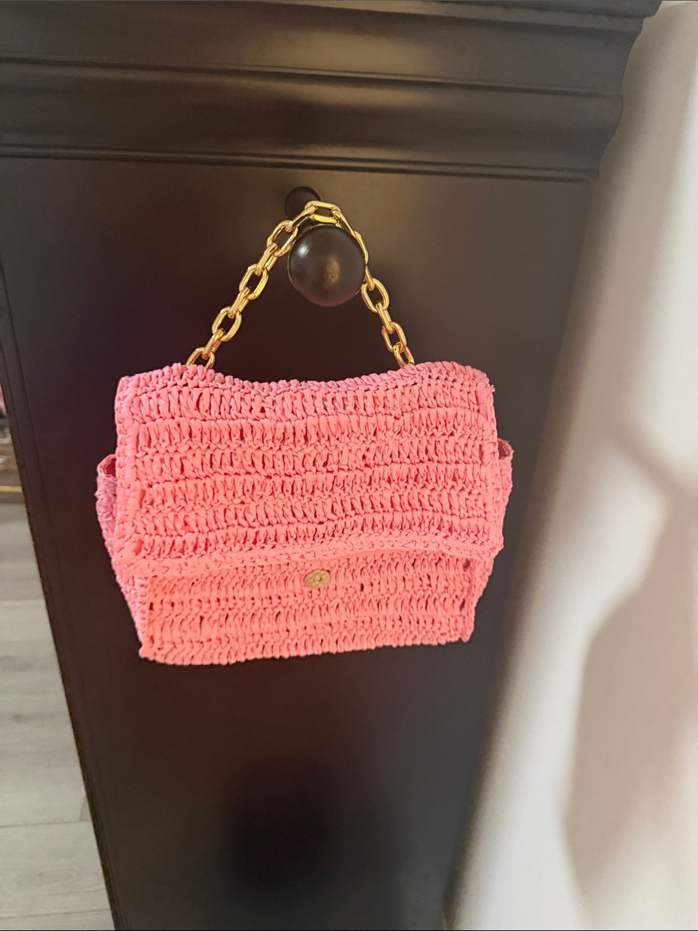 Urban Expressions Pink Woven Mini Bag with Gold Chain